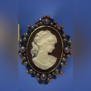 Cameo Brooch with Blue and Purple Accents